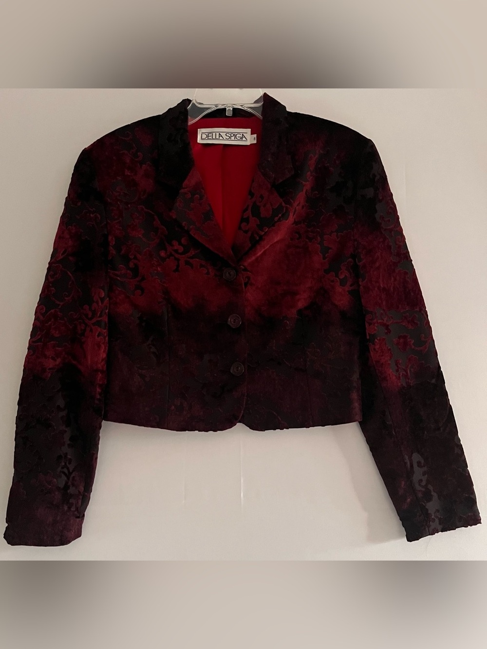 Vintage Della Spiga Crimson Velvet Brocade Cropped Blazer 8
